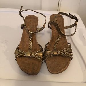 Gold wedge sandals